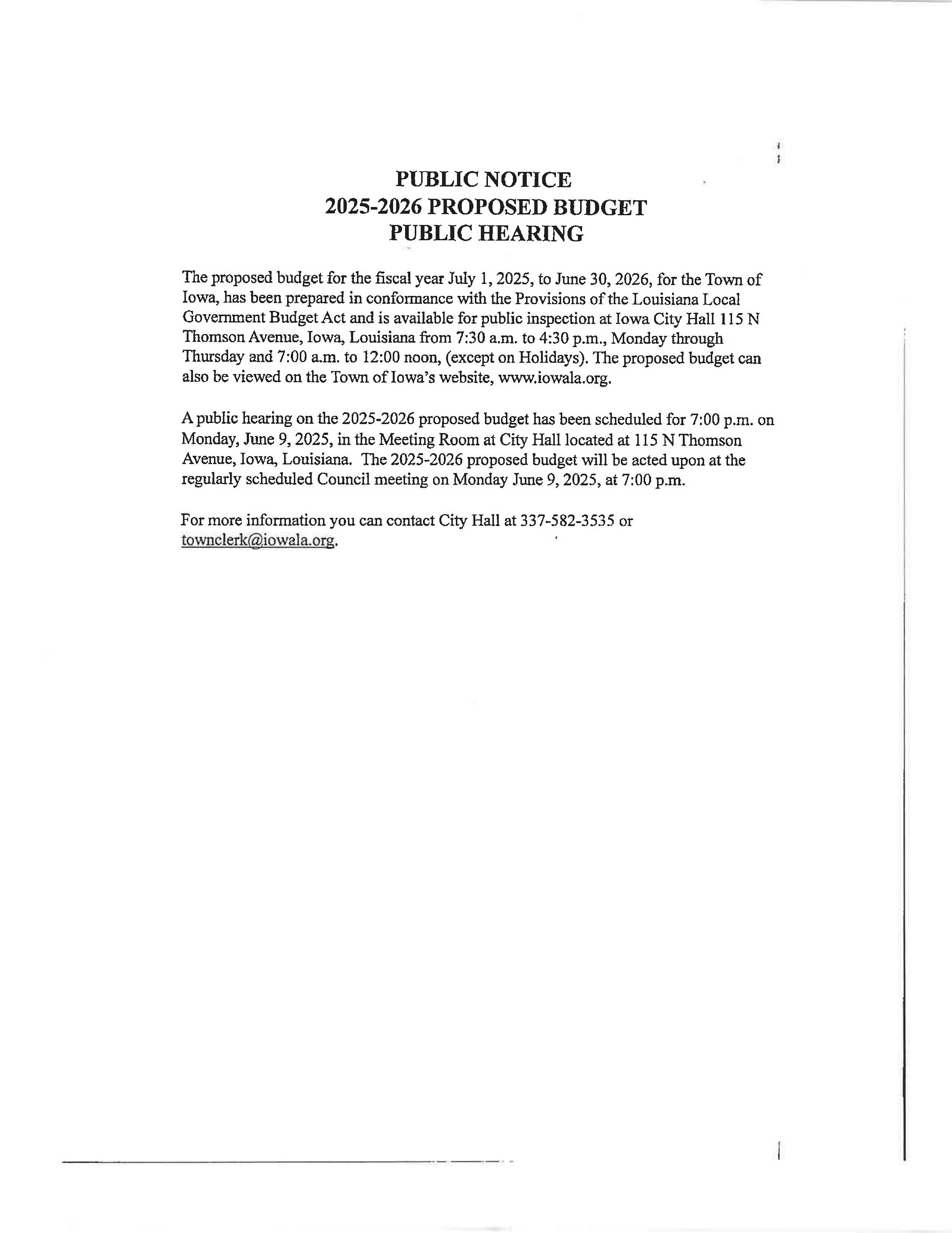 Budget Hearing Notice