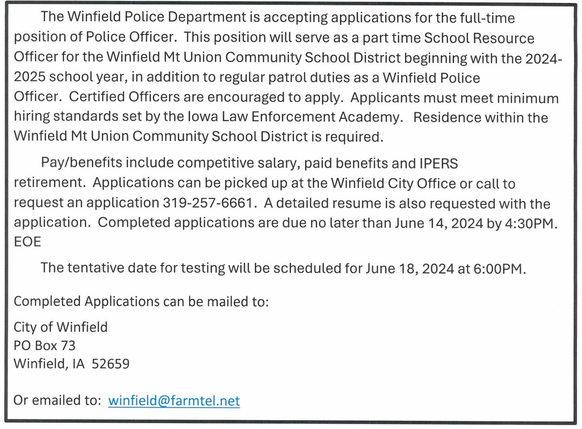 Police Dept. Accepting Applications 