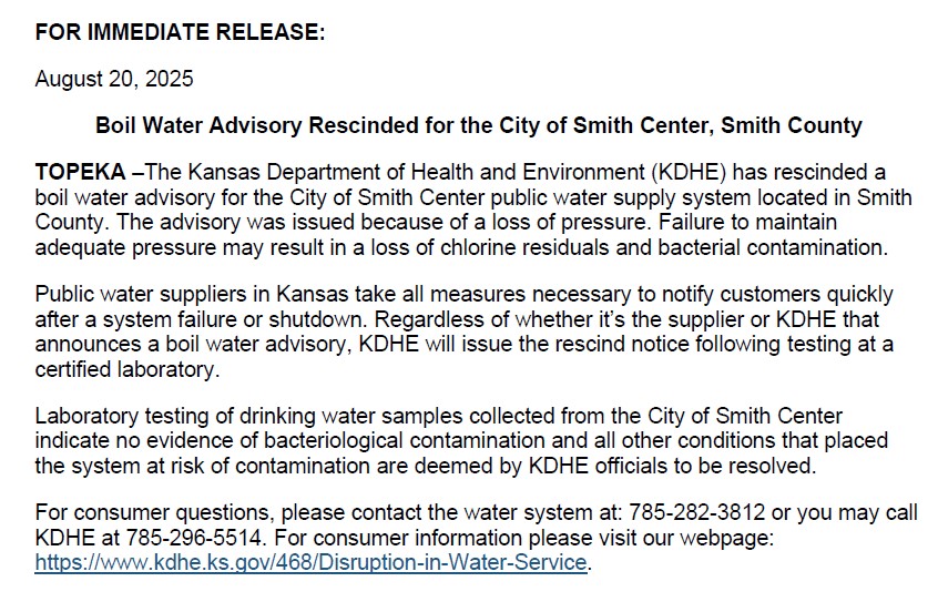 Boil Water Notice Rescinded
