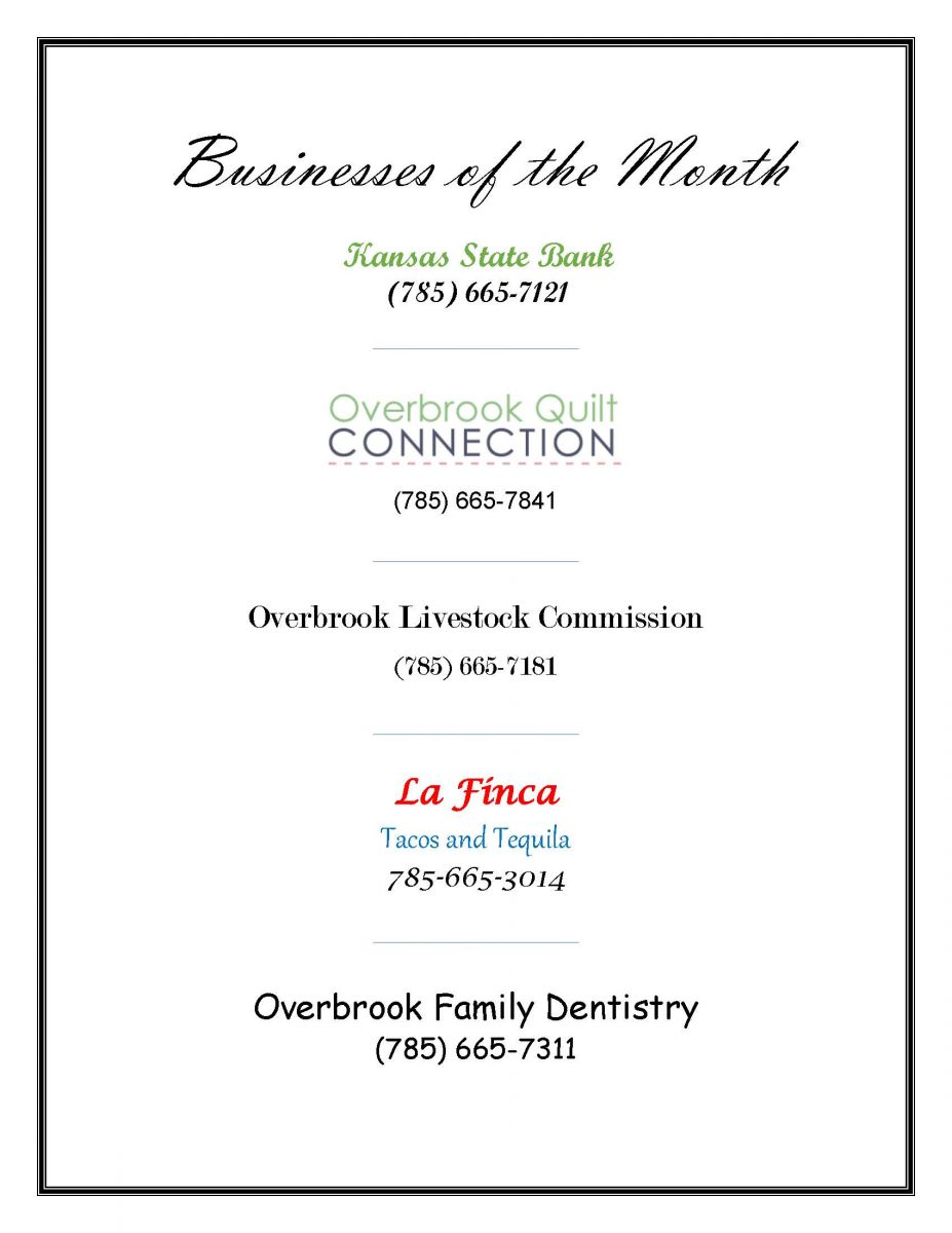 Businesses of the Month City of Overbrook Kansas