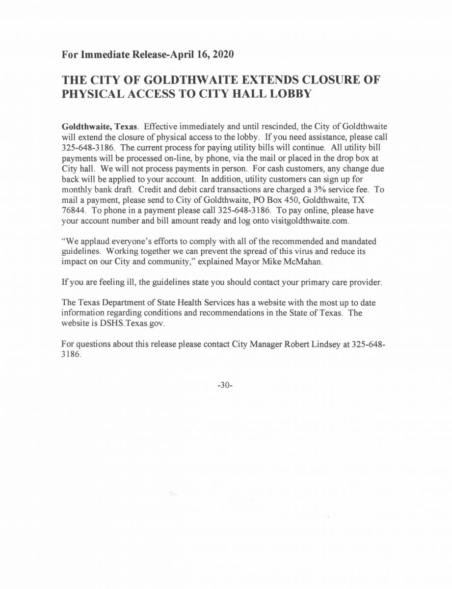 Home City of Goldthwaite Texas