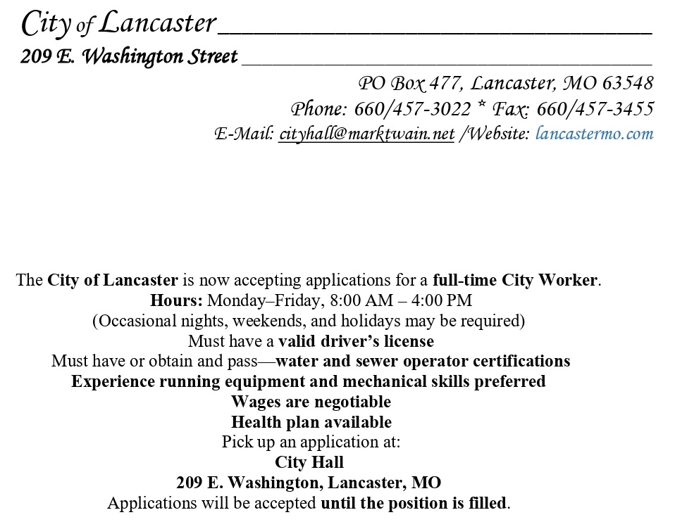 Full-Time Worker Ad February 12, 2026