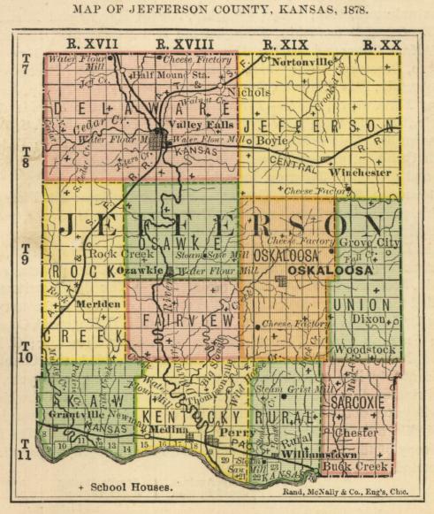 Jefferson County Map 1878; Courtesy Kansas Historical Society