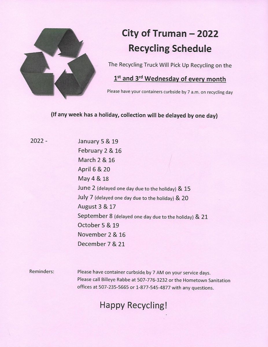 2022 Recycling Schedule