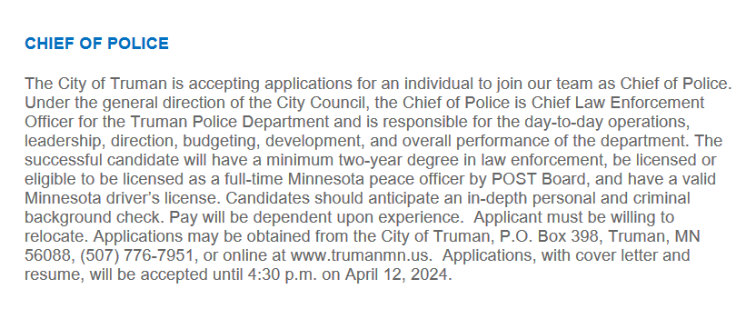 Police Chief Employment Ad