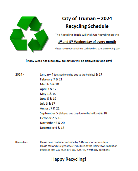 2023 Recycling Schedule