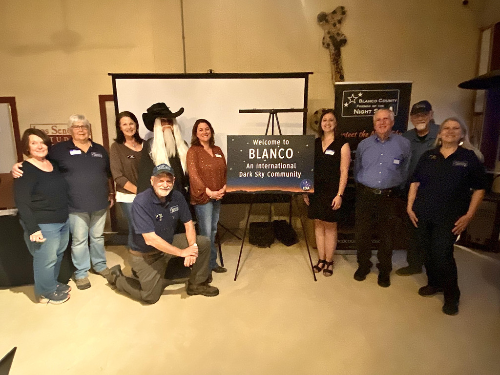 The mayor of Blanco and members of the Blanco County Friends of the Night Sky received the award on April 26th from representatives of IDA and IDA-Texas. 