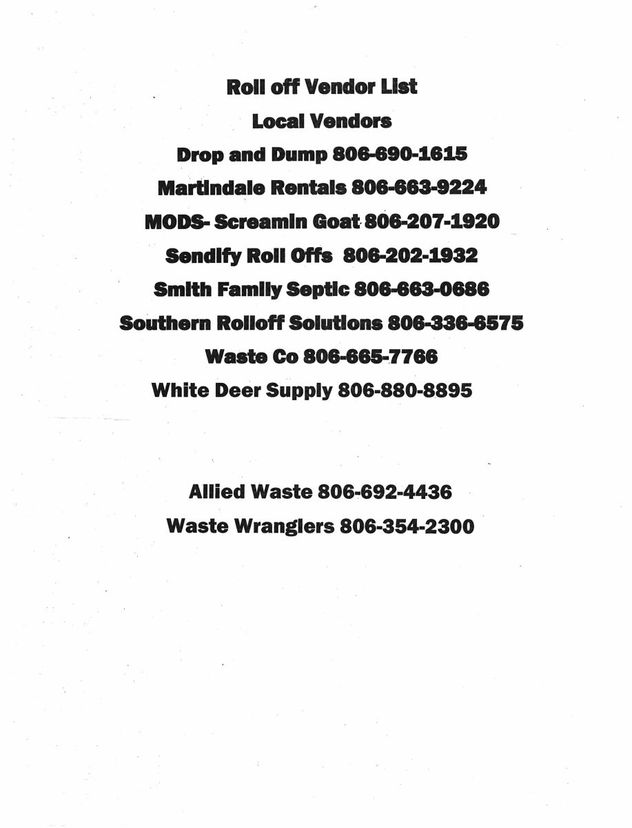 Roll Off Vendor List