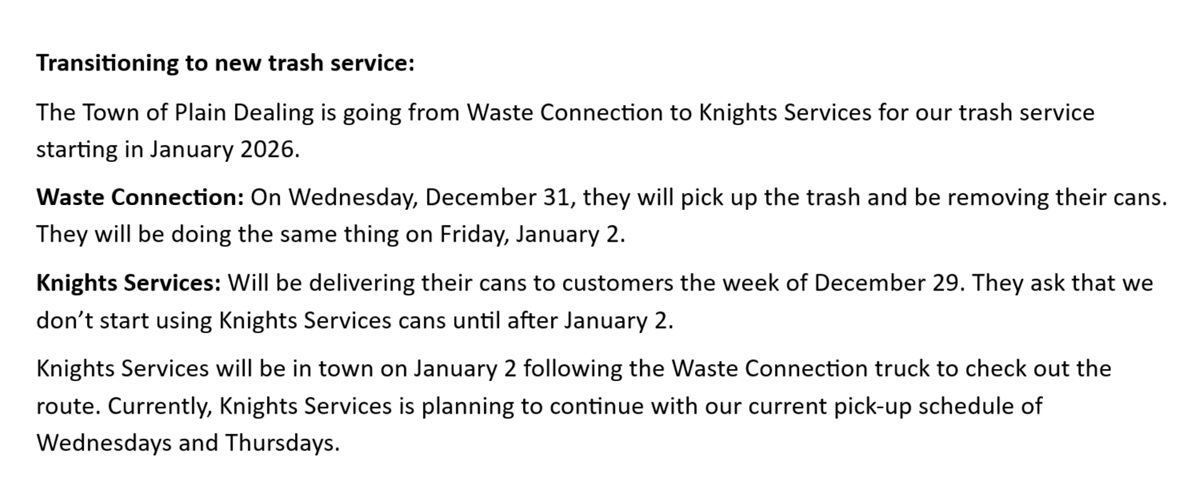 trash service transition notice