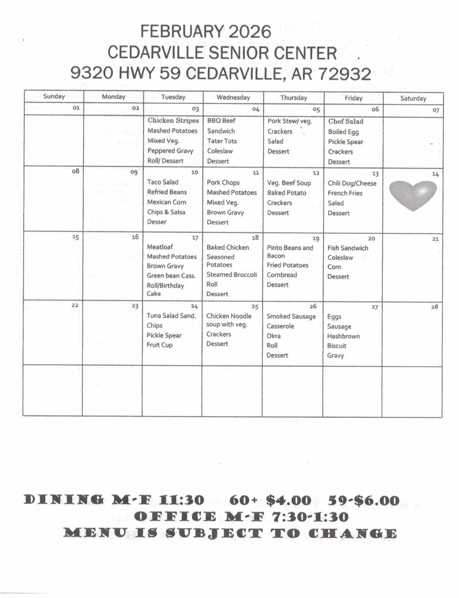 February 2026 Senior Center Menu
