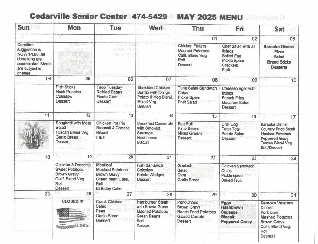 May 2025 Senior Citizens Menu