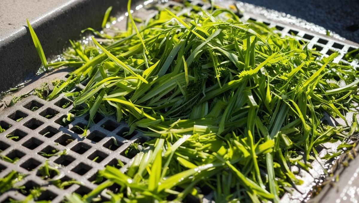 Image of grass clippings clogging a storm drain