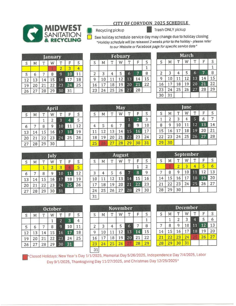 2026 Midwest Sanitation Schedule